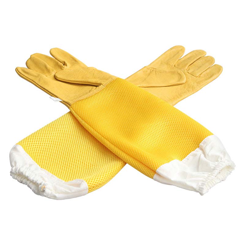 1 Pair Yellow Long Sleeve Beekeeping Gloves Protective Sleeves Breathable Anti Bee Sheepskin Gloves For Beekeeper Accessories